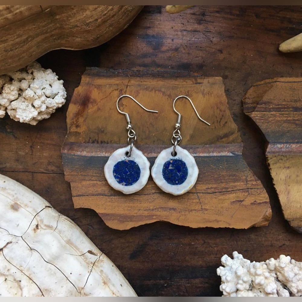 Lapis and coral antler earrings three pairs gemstones Handmade - Picture 2 of 4